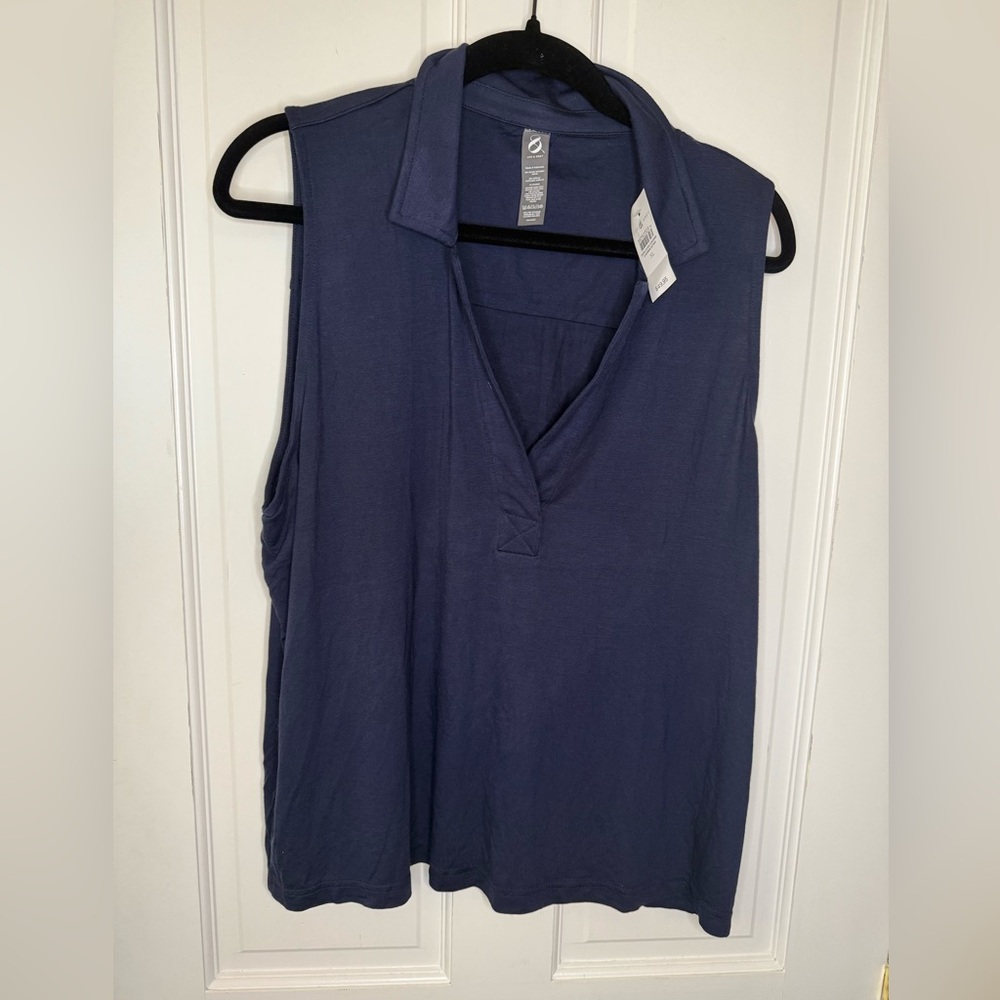 NWT Lou & Grey Signaturesoft Sleeveless Split Neck Top Deep Space Blue Sz XL